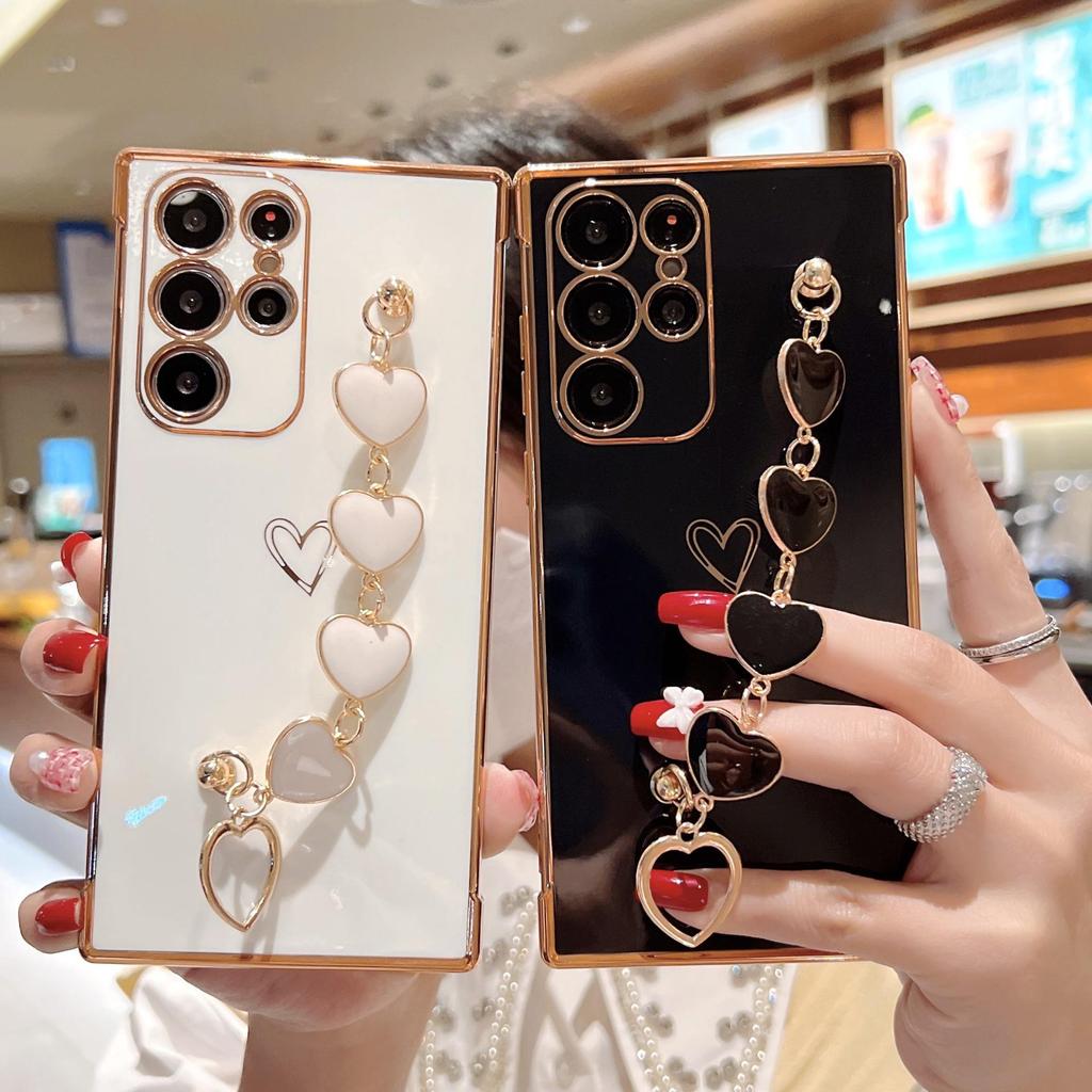 Electroplated Heart Bracelet Strap Phone Case for Samsung Galaxy S24U/S23P/A15/A35