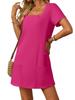 Women's Square Neck Short Sleeved Fashionable Short Skirt Pocket Casual Dress