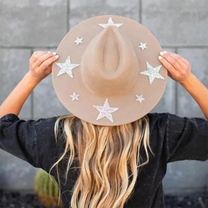 Sparkling Rhinestones Star Western Hat For Women Oversized Comfortable Hat Headpiece All Weather Stylish Headwear