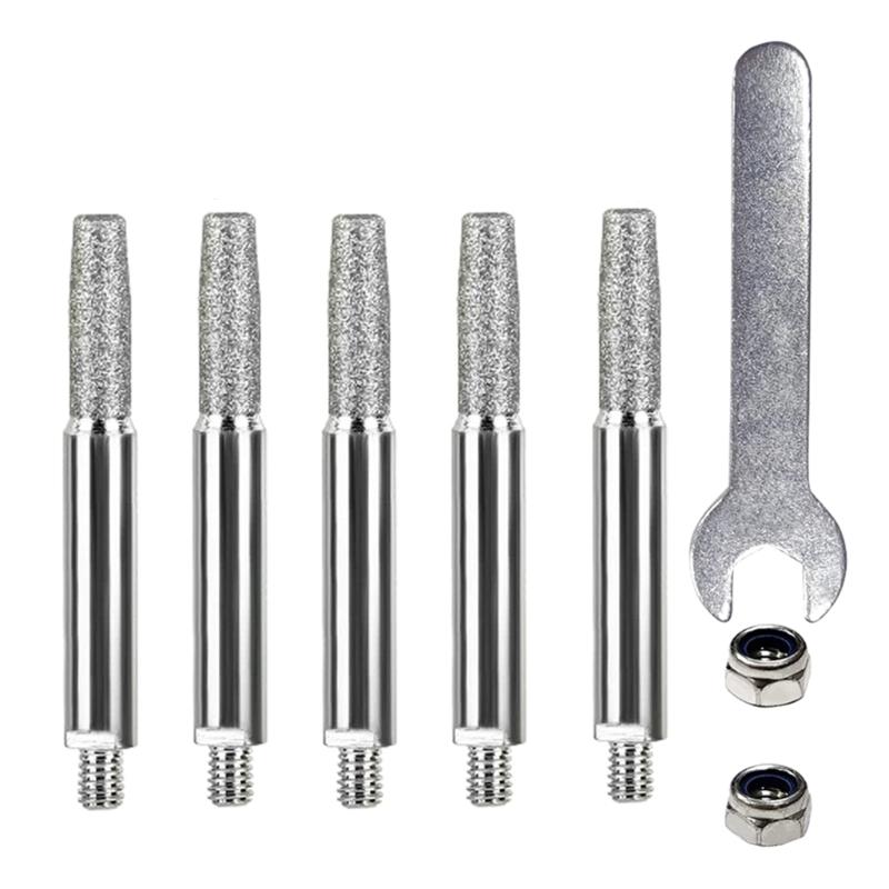 5 peças de pedra de afiar motosserra, afiador de motosserra, ferramenta de moagem de diamante com cabeças de moagem de chave 4mm/4,8mm/5,5mm