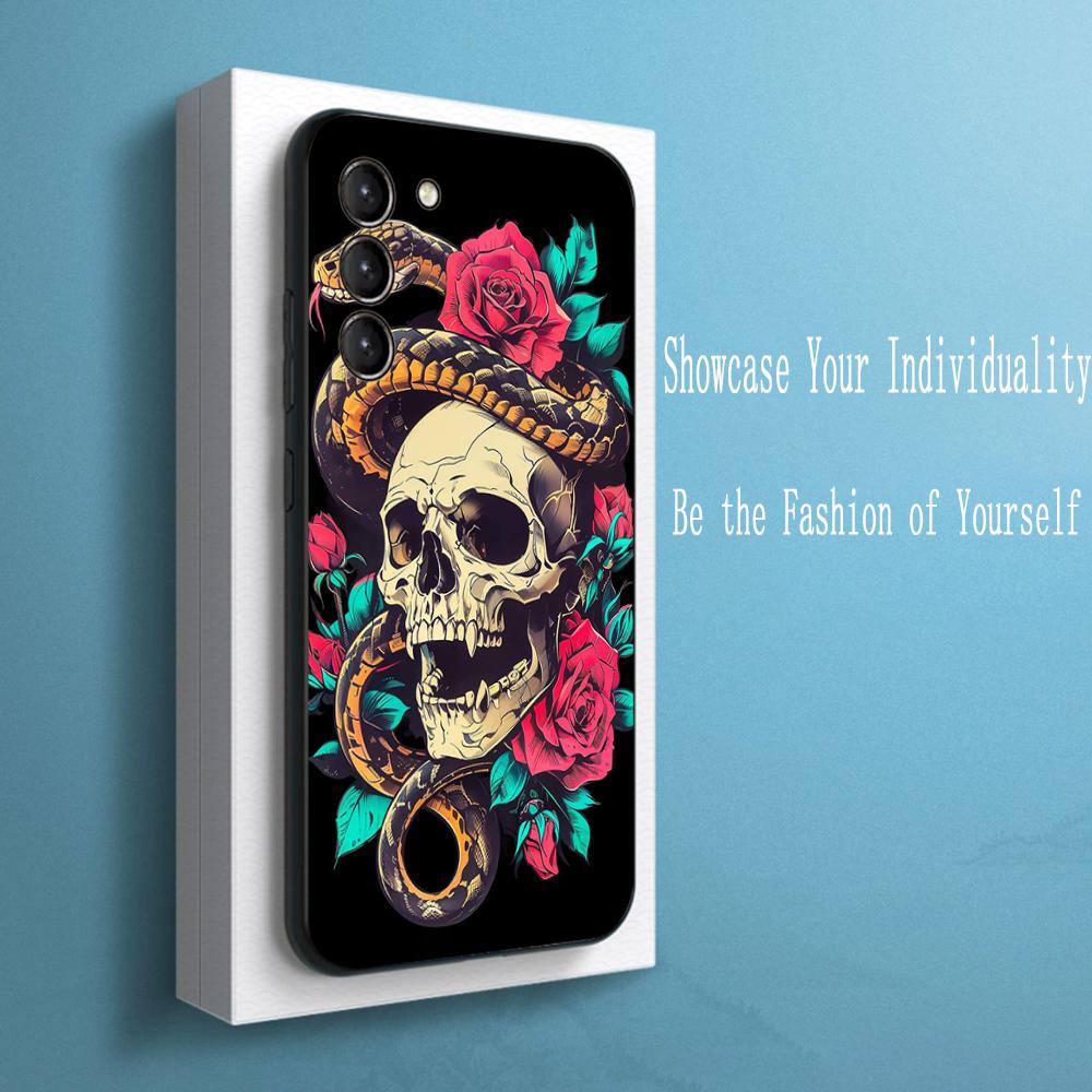 American skull retro fashion design Phone Case For Samsung Galaxy S25 S24 S23 S22 S21 S20 Plus Ultra Note20 Soft Black