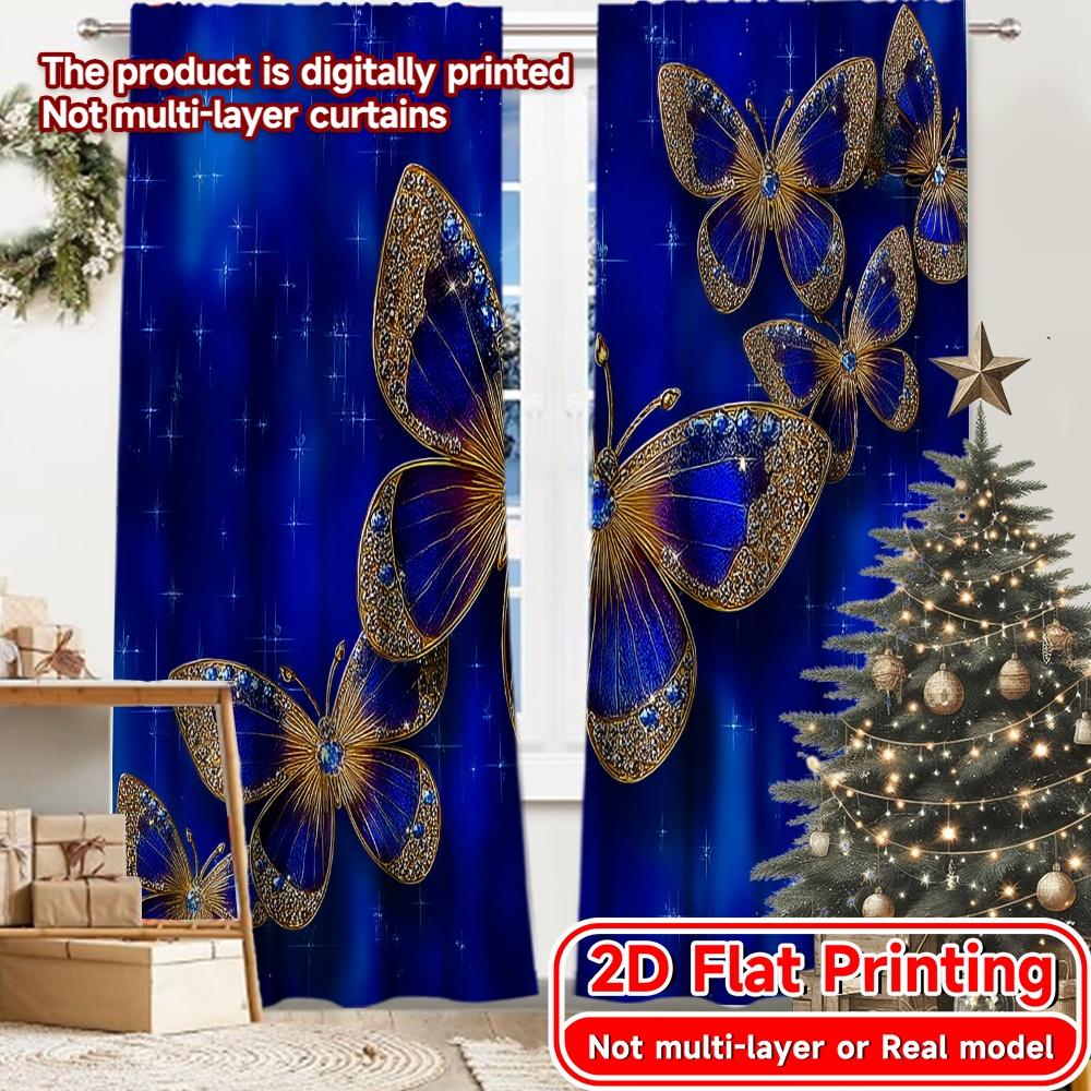 

2D FLAT PRINTING 2pcs Curtains (Without Rod) Elegant Butterfly Design Modern Fashionable Curtainments during the New year 100*130 Rod Pocket 1pcs