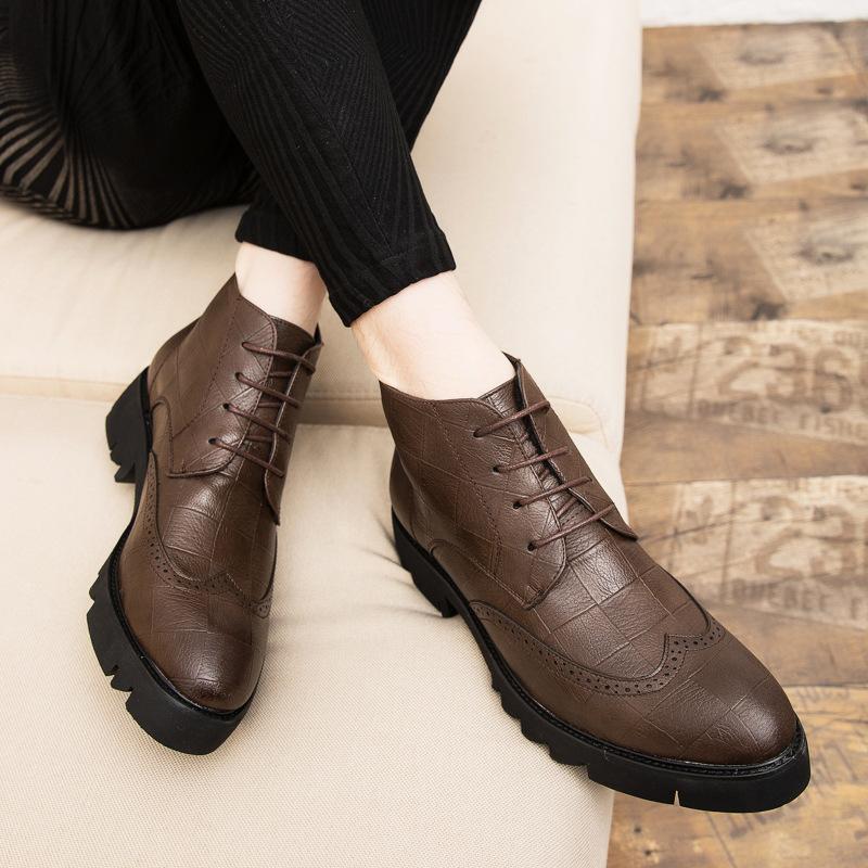 

Мужские кожаные ботинки осень-зима новые мужские высокие туфли модные британские деловые кожаные туфли ретро бархатные модные короткие ботинки 44