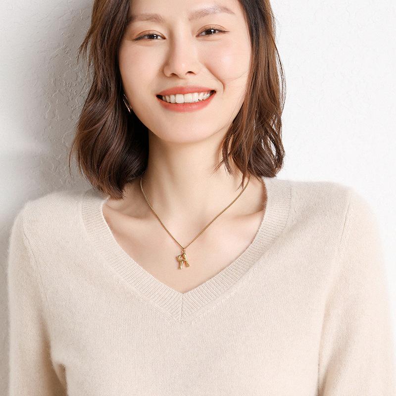Cashmere Women's 100-Stitch Knit V-Neck Pullover Sweater for Autumn/Winter