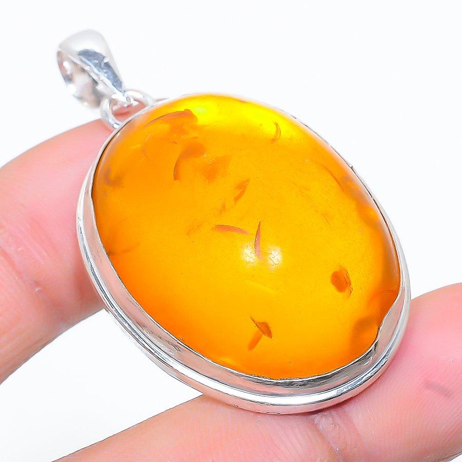 

Natural Baltic Amber Gemstone Handmade 925 Sterling Silver Pendant 1.93 q3p61