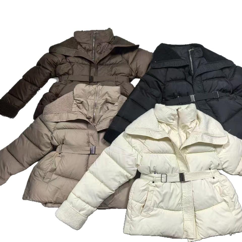 Short Lamb Wool Lapel Padded Jacket with Belt