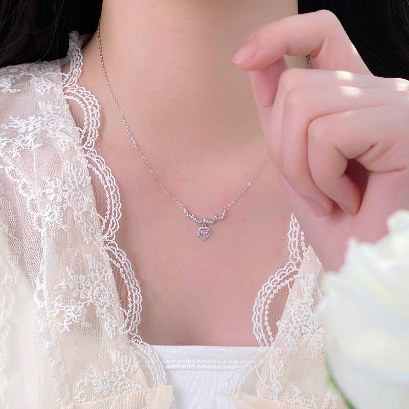 Colier dragoste cu diamante roz dulce pentru femei, lux usor, cadou dulce pentru iubita, lanț de guler
