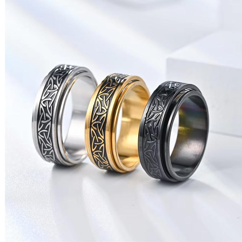 Viking nerezová ocel keltský uzel runové prsteny pro muže úleva od stresu otočný prsten punkové šperky dárek