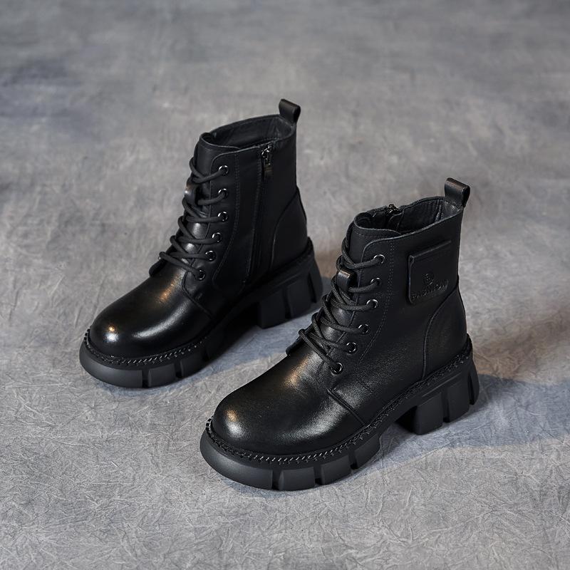 The first layer of cowhide Martin boots for women's 2025 autumn and winter new velvet thick-soled retro British style leather short boots for children