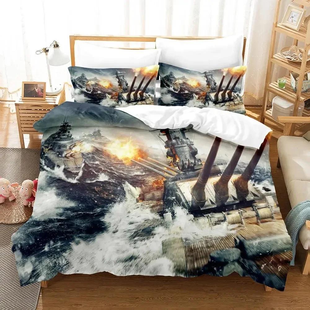 3D Print Game World Of Warships  Bedding Set Duvet Cover Bed Set Quilt Cover Pillowcase Comforter King Queen Size Boys Adult