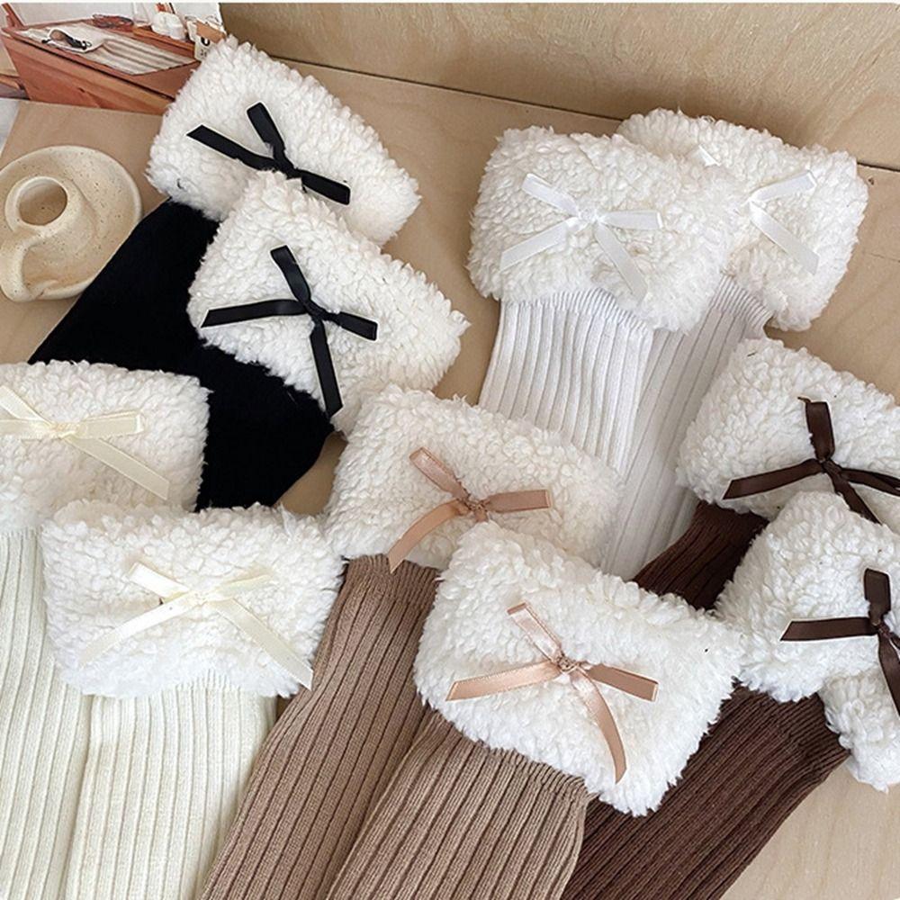 Long Tube Sock Lamb Wool Stocking Autumn&Winter Bow Socks Breathable Plush Hosiery Kid