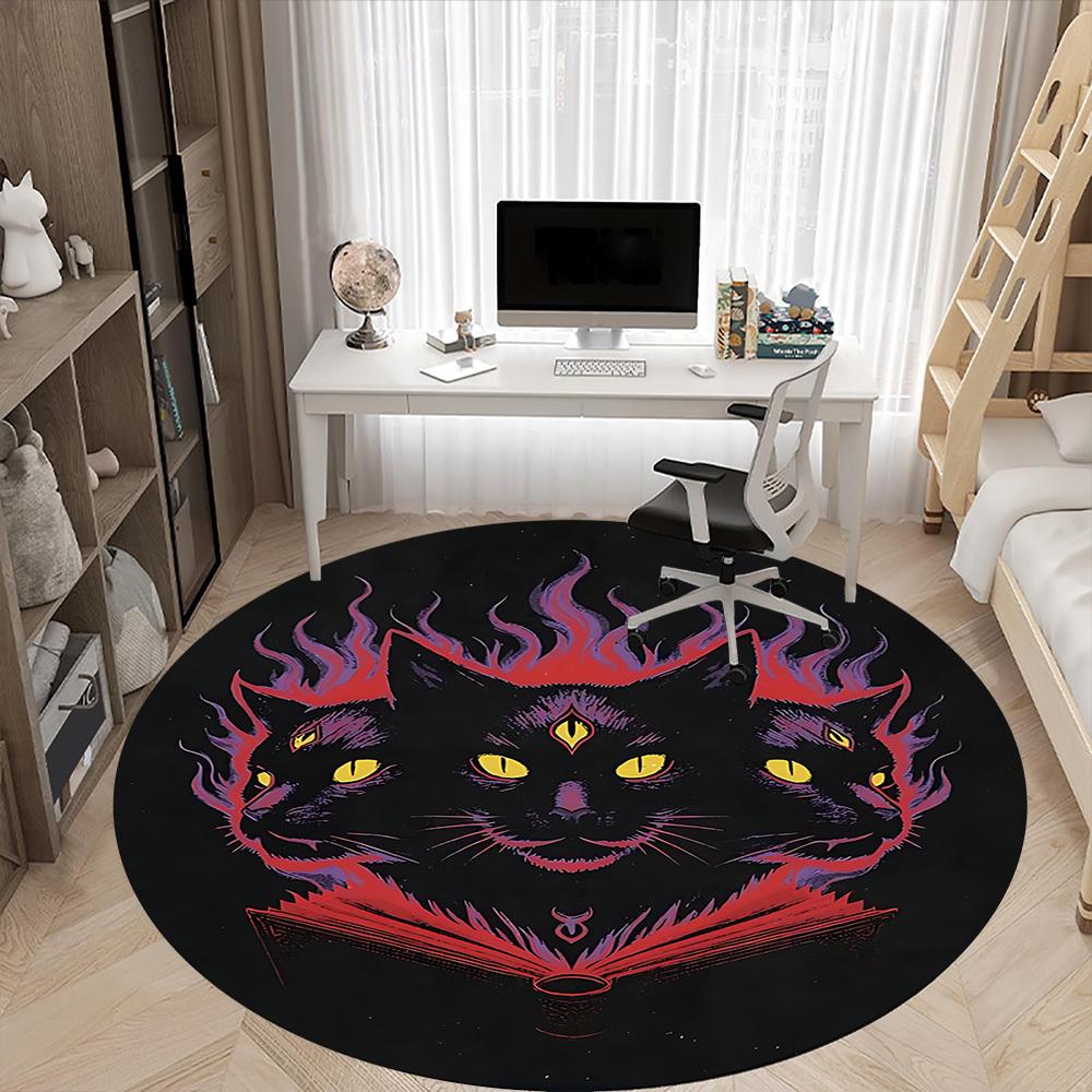 1pc Feline Flames Office Round Area Rug, Under Office Chairs Bedroom Living Room Home Decor, Room Deco, Available in Various Sizes