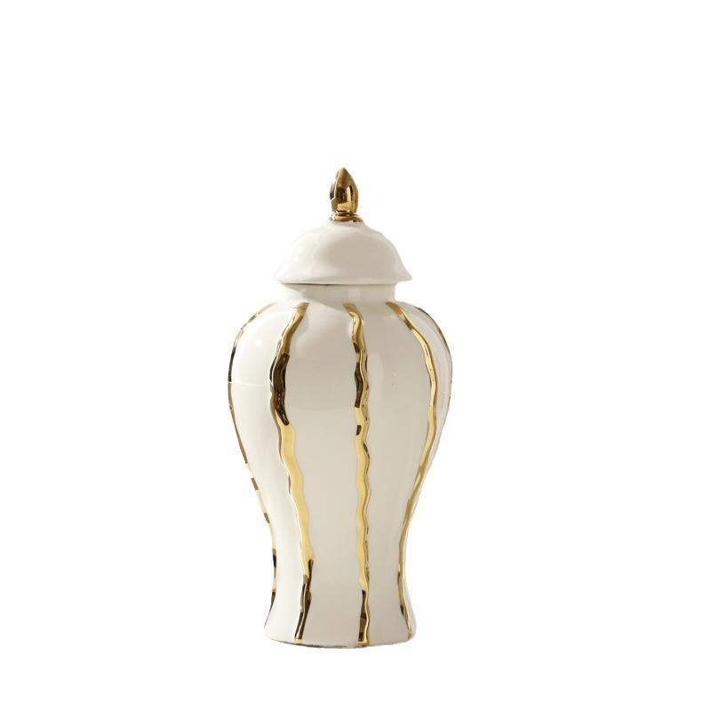Goldrand Keramik Generaltopf Großer Ingwerglas Vintage Porzellanvase Spitzdeckel Vorratsbehälter Blumenvase Heimdekoration