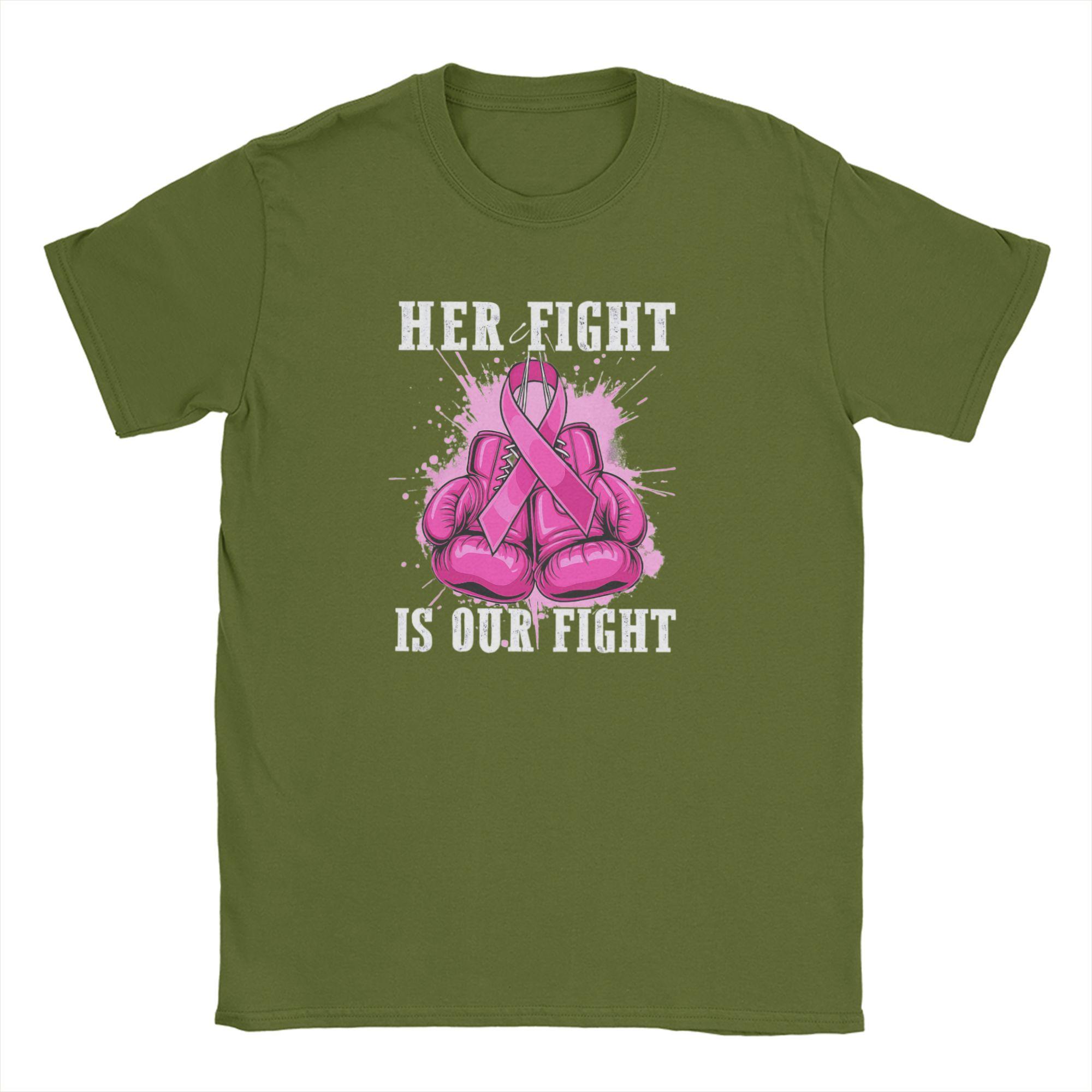 

Fight Is Our Fight Breast Cancers Men s T Shirts Creative Tees Short Sleeve Round Collar T-Shirt 100% Cotton Printing Clothes 4XL