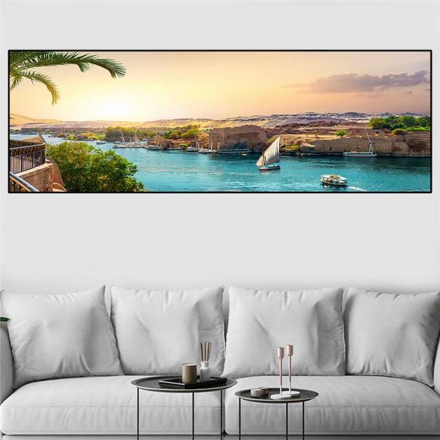 

Пейзаж Великий Нил, панорамный вид, лодка, озеро, холст, живопись, постеры и принты, настенное искусство, гостиная, домашний декор, без рамки 20*40cm