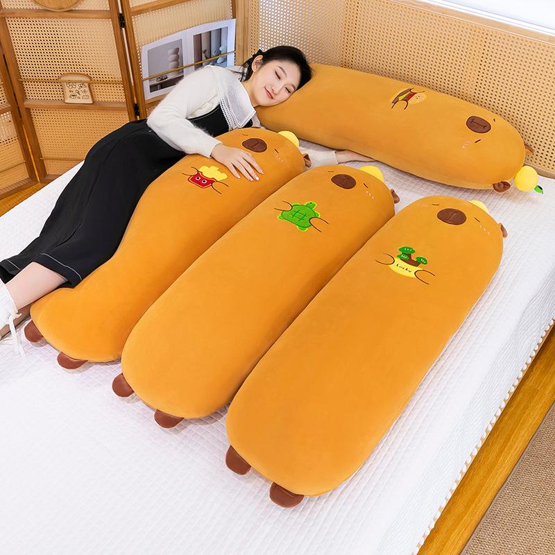 Creative Kapibara long throw pillow for girls to sleep leg pillow cute cylindrical pillow bed removable and washable