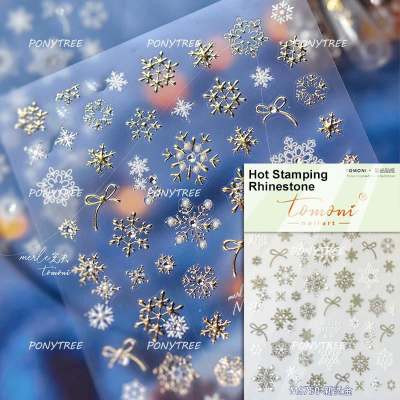 Silver White Snowflake Rhinestone Star Love Lace Winter Chic Snow Shiny Chic Delicate 5D Nail Art Stickers Manicure Decals