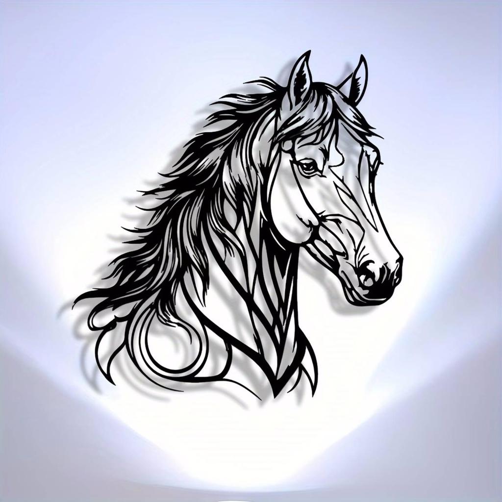Horse Head Wall Decor Cutout metal Art Wavy Mane Room Decoration