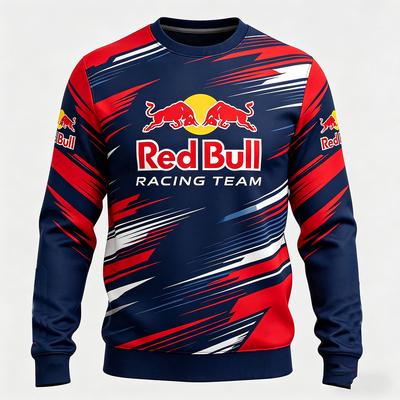 Men's Spring and Autumn F1 Racing and Motorcycle Clothing, Red Bull Niche Style, New Round Neck Long Sleeved Shirt