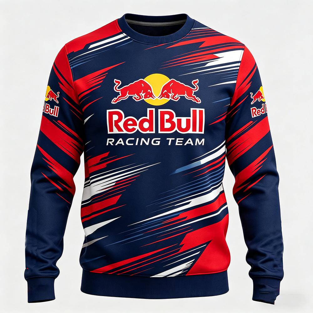 

Men s Spring and Autumn Red Bull F1 Racing and Motorcycle Clothing, Red Bull Niche Style, New Round Neck Long Sleeved Shirt XS