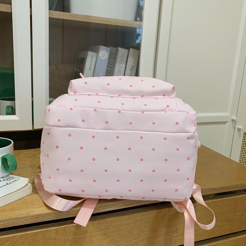 Einfacher Nylon-Rucksack mit Polka-Dots, niedliches Design, lässiger Schülerrucksack mit großem Fassungsvermögen und mehreren Fächern, geeignet für den täglichen Gebrauch und die Schule.