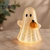 Indoor Holiday Atmosphere Light Cracked Ghost Figurine Light Halloween Table Centerpiece LED Light-up Resin Fall Tabletop Ornament Holding