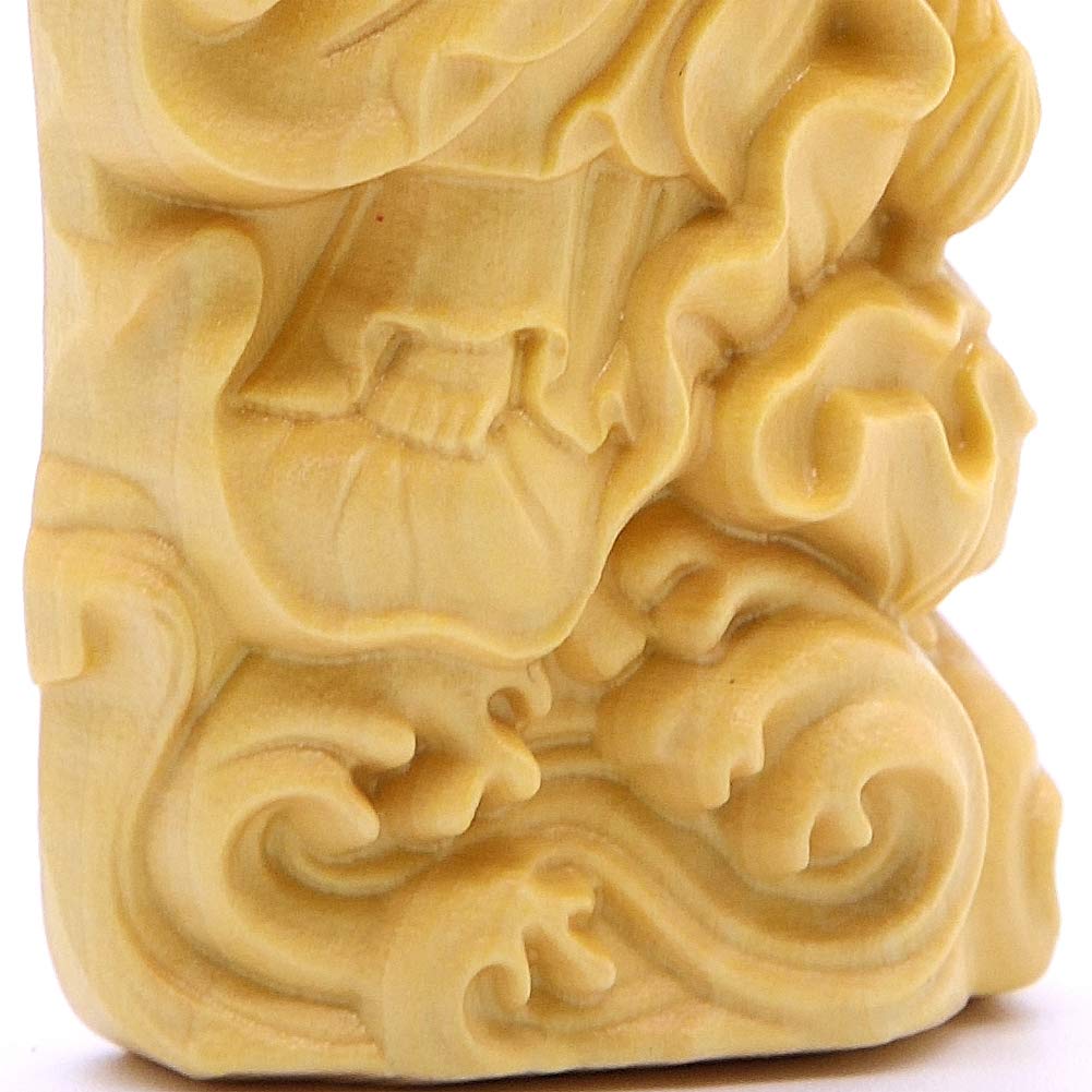 [Asuniko] Kannon Bodhisattva Wood Carving, Boxwood, Buddhist Statue, Amulet, Netsuke, 8.5cm, Protection from Evil, Prayer, Guardian Deity