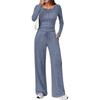 Damen 2-teiliges Outfit für Herbst und Winter, Oberteil mit Rundhalsausschnitt und halber Knopfleiste, Lässiges Set mit elastischem Bund, Taschen und weiten Hosen