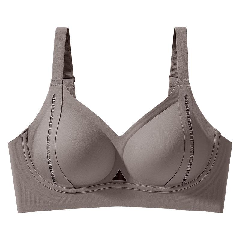 Nude Supportive Seamless Bra with Mesh Side Panels and Adjustable Wide Straps