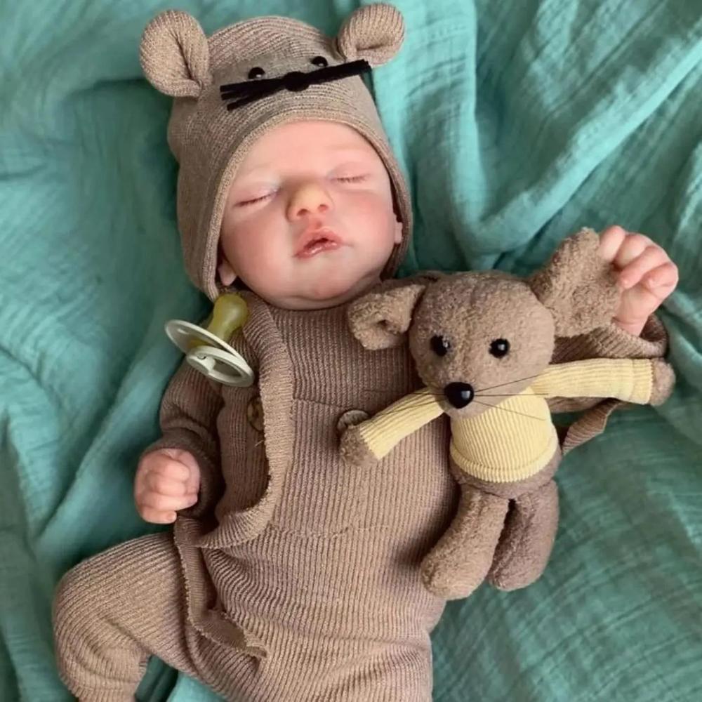 17 Inches 3D High Colored Reborn Baby Doll Soft Cotton Body Realistic Sleeping Eyes Closed Newborn Babies Doll Wear Romper Likelike Bebe Reborn Boneca