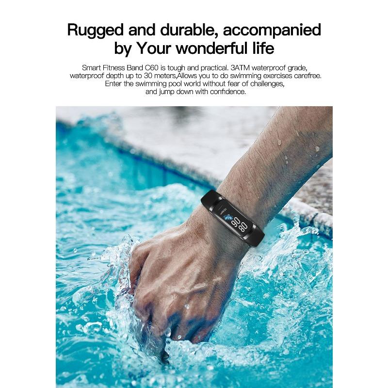 New C60 Temperature Measurement Smart Bracelet, Blood Pressure, Heart Rate, Blood Oxygen, Sleep, Exercise Step Counting, Health Monitoring