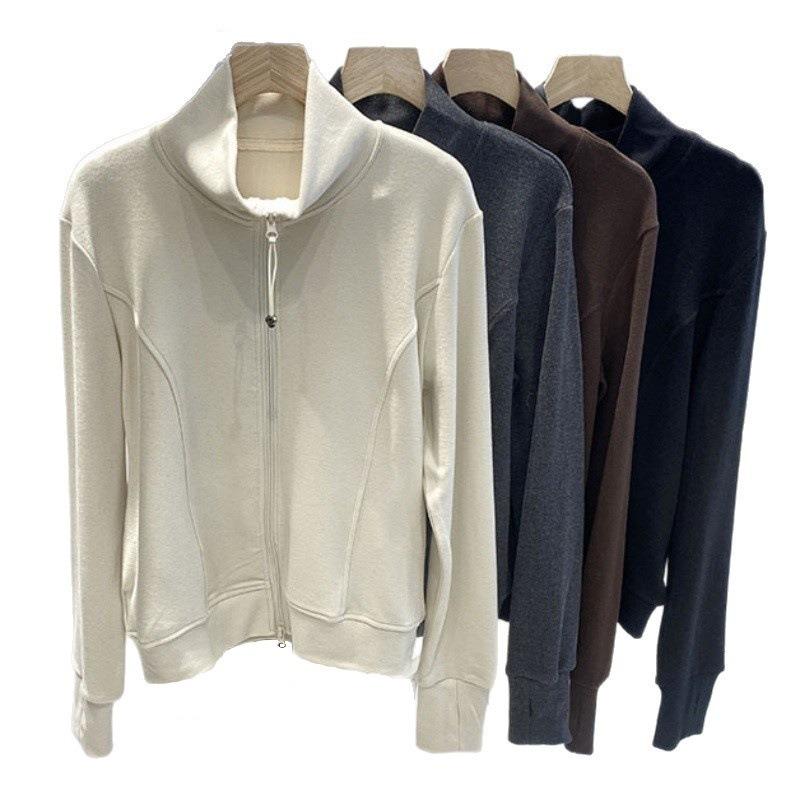 Felpa con zip e colletto alto in pile da donna