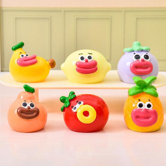 Cartoon Resin Miniature Fruit Figurine Mini Funny Big Mouth Banana Blueberry Pineapple Statue for DIY Crafts Dollhouse Fairy Garden Cake Decor