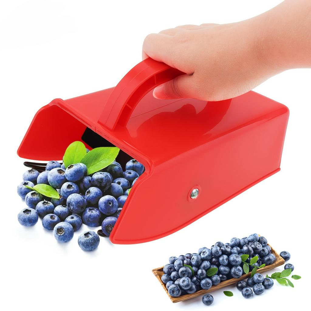 Heavy-Duty Red Plastic Berry Picker with Metallic Comb & Ergonomic Handle 800-900 Capacity Blueberry Rake for Elderberries