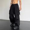 Herren Baggy Cargo-Hosen Unifarben Fallschirmhosen Lockerer Schnitt Jogginghosen mit Seitentaschen für Streetwear Outdoor-Sport