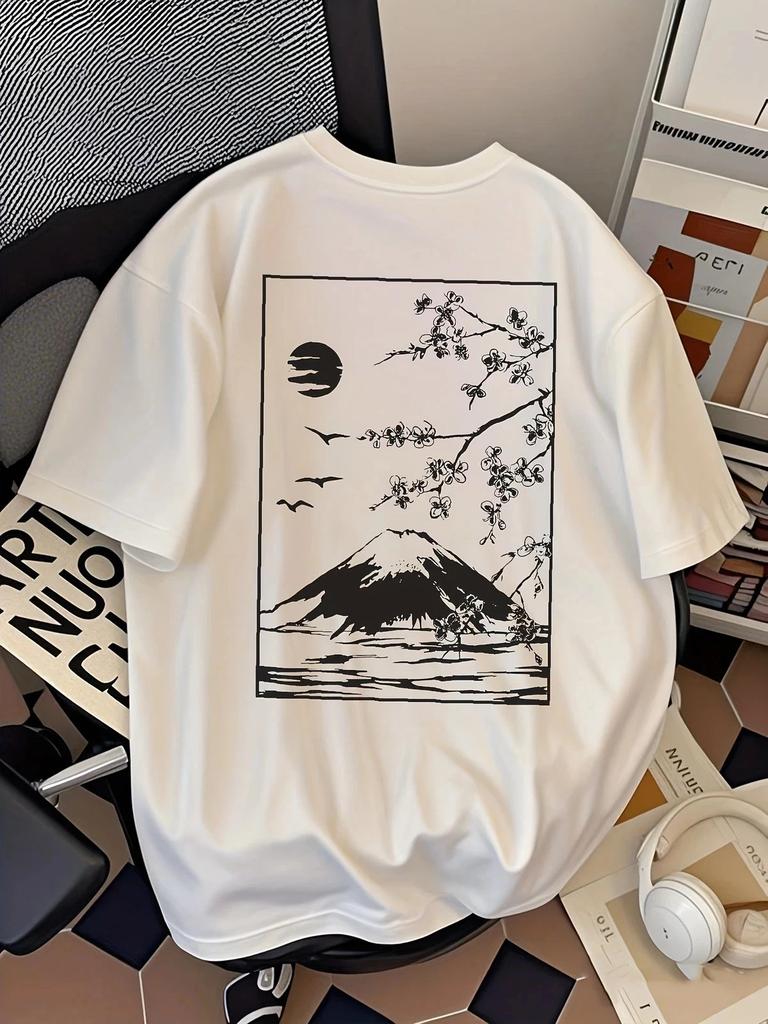 Mount Fuji Japanese Landscape Graphic T-Shirt Y2K Minimalist Unisex Tee