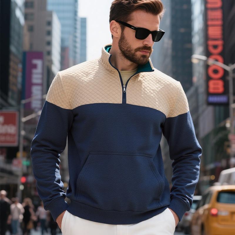 Lässiges Herren Sweatshirt mit Farbblockdesign, locker, übergroß, Stehkragen, Reißverschluss