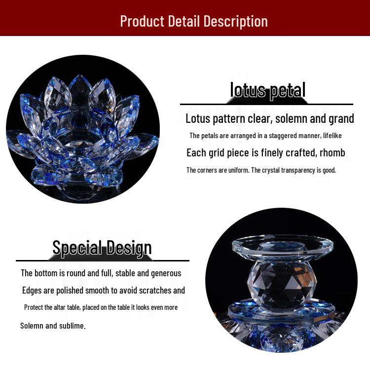 Seven-Color Lotus Crystal Glass Candle Holder for Buddhist Offering Table