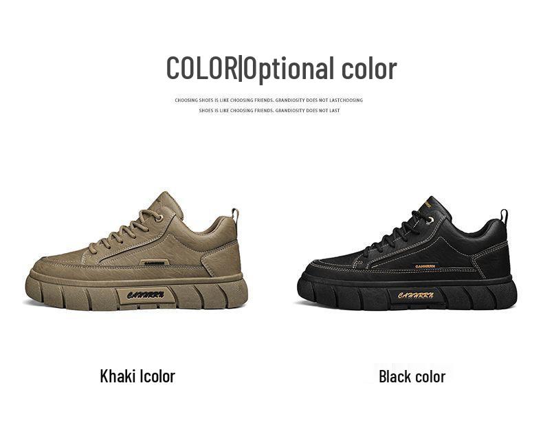 Men's Trendy Black Leather Waterproof Non-slip Sneakers - Breathable and Versatile for Spring Casual Sports