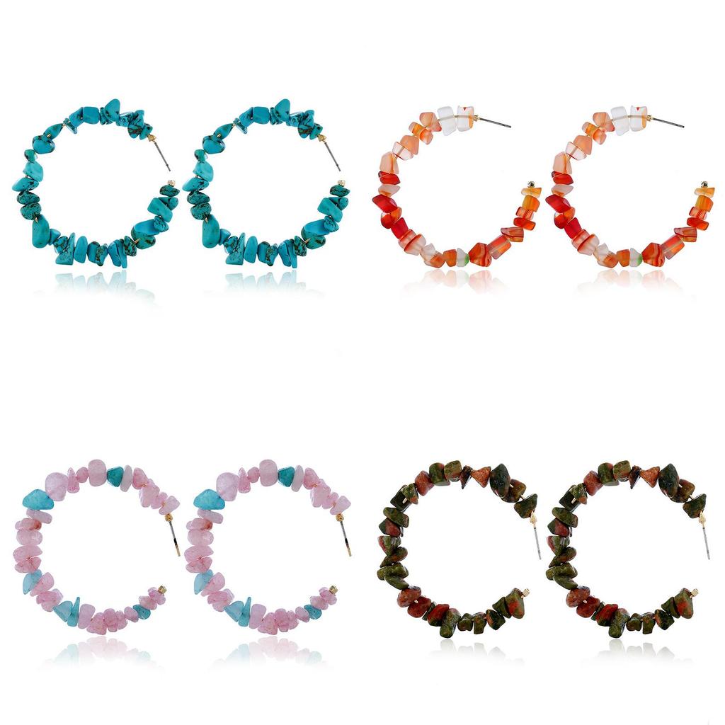 Bohemian Beach Style Stone Beaded Hoop Earrings With Geometric Design For Casual Wear