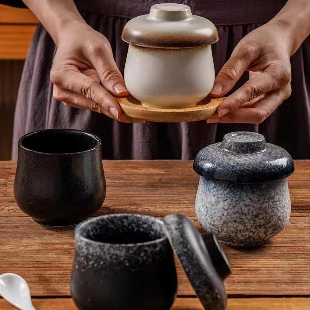 Nový keramický malý hrnec na dušení v japonském stylu, kreativní s víkem a podnosem, sada hrnce na dušení pro jednu osobu, miska na dezertní polévku z ptačího hnízda, nádobí