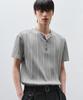 DRAW FIT Fine Ribbed Henley Neck Half T-Shirt [Melange]