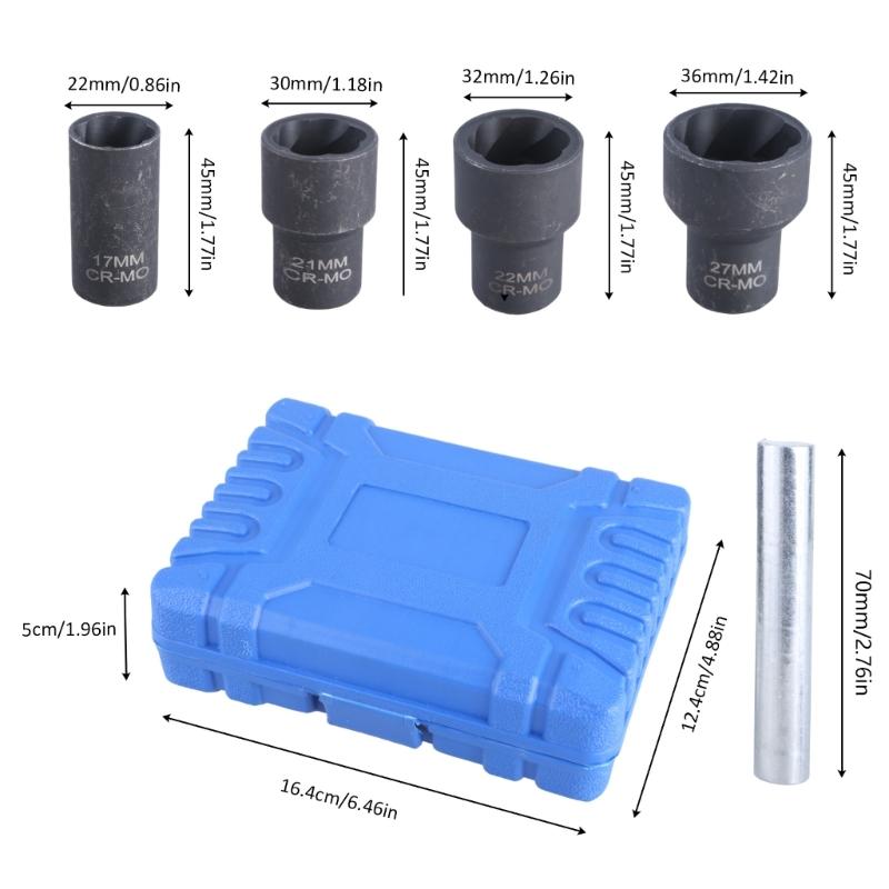 6Pcs Lug Nut Remover for Removing Damage Rusted Bolt Nut Screws Wheel Lock Removal Maintenance 17MM 19MM 21MM 22MM 27MM