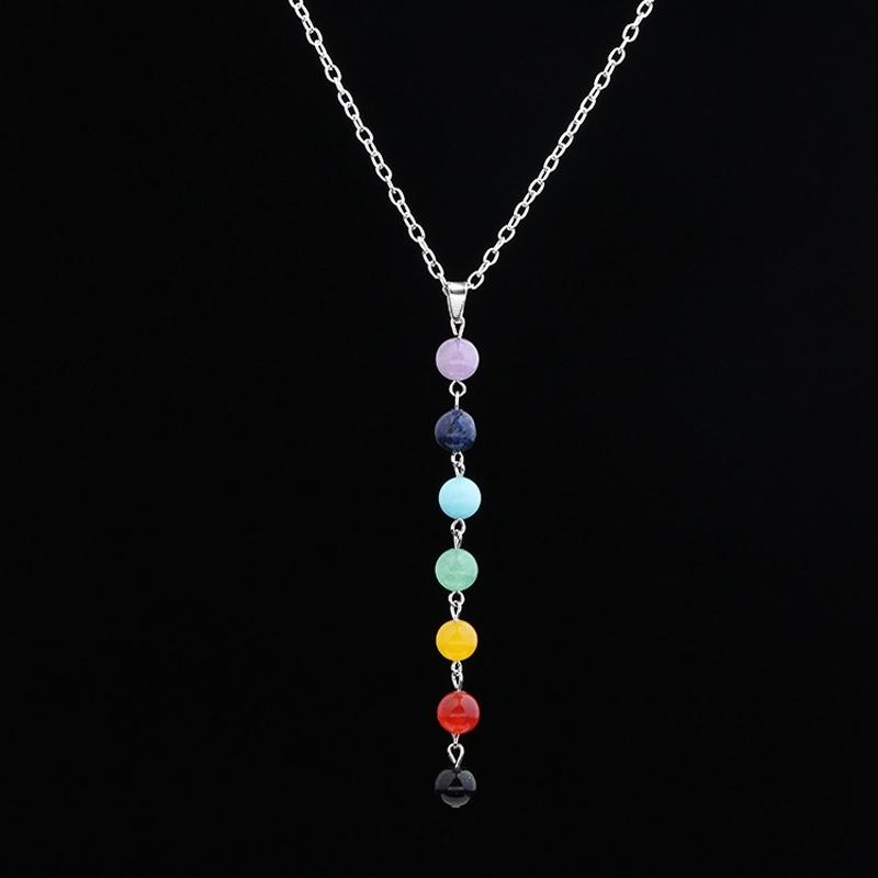 7 Chakra Reiki Beads Gemstone Charms Pendant Yoga Balancing Necklace Colorful Bead Necklace