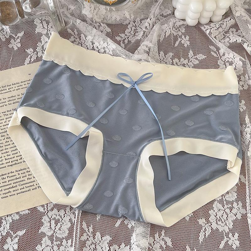 

Женские весенне-осенние трусики с бантиком, удобные, приятные к коже, из ледяного шелка, бесшовные, дышащие, со средней посадкой L синий/серый