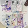 Small Fresh Embossed Butterfly Suitable for Samsung S25 Ultra Electroplated Mobile Phone Case Bracelet S24 Flash Powder Lens Film A56