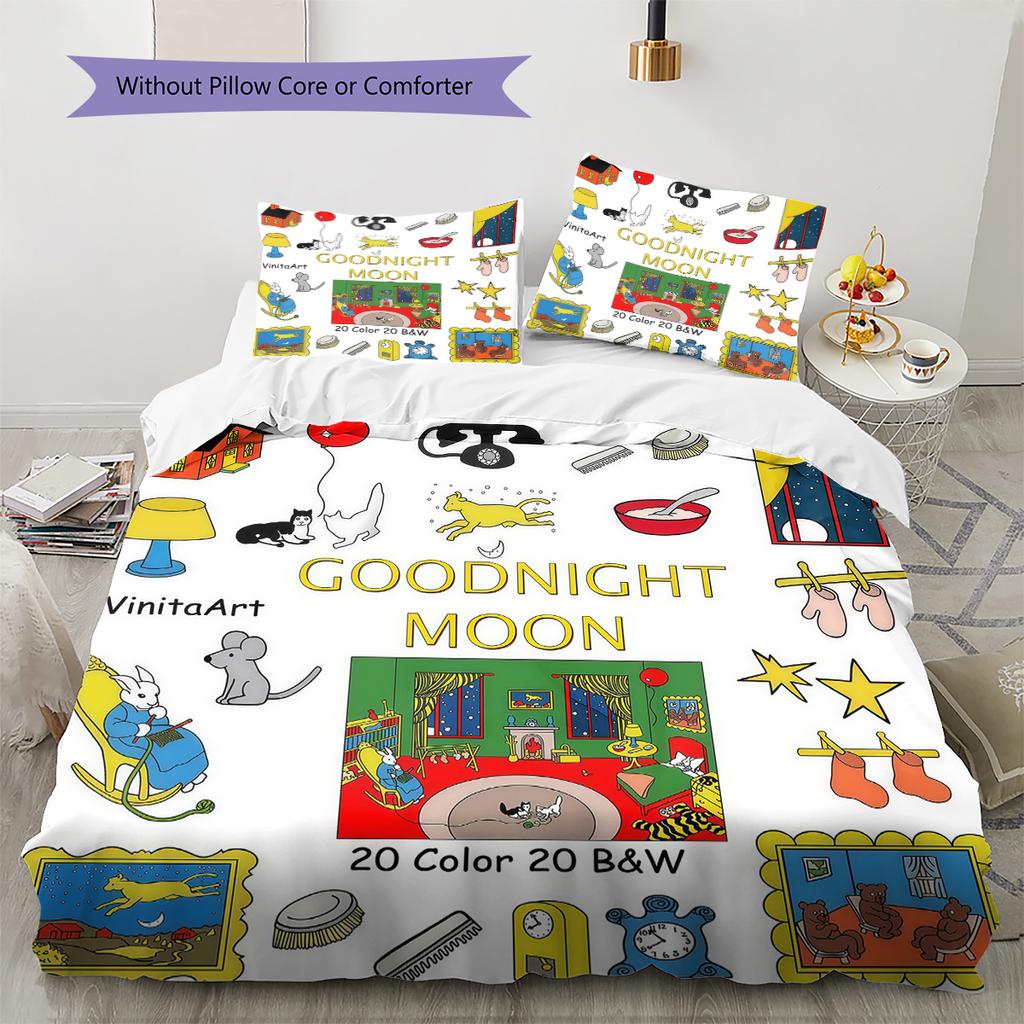 Goodnight Moon Pattern Bedding,Quilt Set Quilt Cover Pillowcase Home Birthday Gift (1 * duvet cover + 2 * pillowcase, without core)
