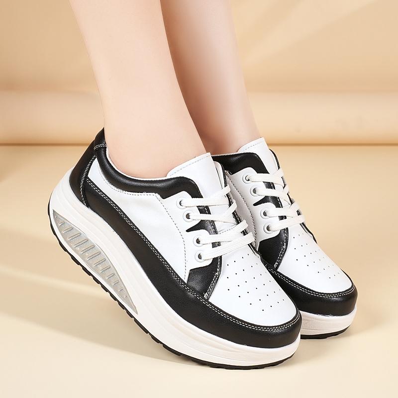 Women's Sneakers Height Increase White Leather Platform Casual Simple Thick Sole Elevator Shake Shoes