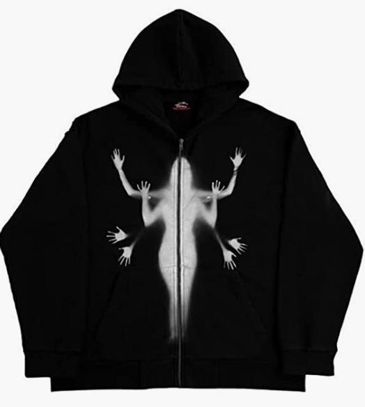 Street Hip Hop Goth Harajuku Y2k Black Zip Hoodie Women, Rock Harajuku Jacket Sweater Women