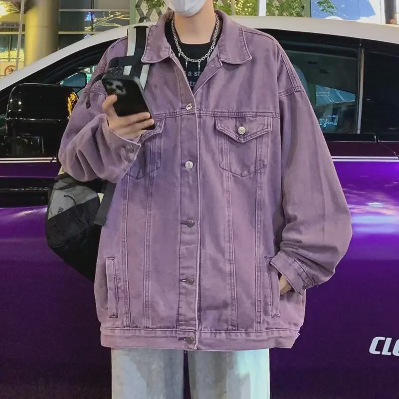Uniseksowa fioletowa kurtka dżinsowa w stylu retro - Wysokiej klasy jesienny trend dla mężczyzn i kobiet